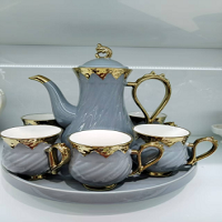 Tea mug set grey and gold chromed (20701-3-G)